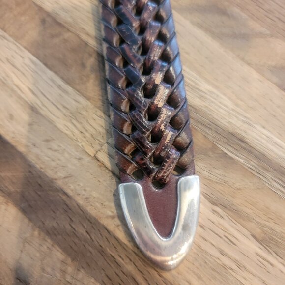 Fossil Brown Woven Leather Men's Belt with Silver Hardware/Buckle size 34 - Picture 4 of 10